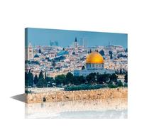TISHIRON Canvas Wall Art 1 Piece Jerusalem Old City View Wall Art for Living Room Home Decor Artwork Cityscape Skyline Poster Framed for Home Bedroom Bathroom Decor(12" Wx18 H)
