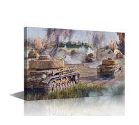 TISHIRON Canvas Wall Art Black and White Wall Decor Military Tanks WW2 Abstract Landscape Canvas Art Modern Wall Art for Home Decorations Wooden Framed Gallery-Wrapped Ready to Hang 36x24 in