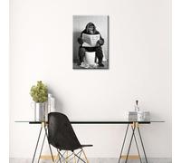 TISHIRON Canvas Wall Art Black and White Wall Paintings 1 Piece Animal Wall Decoration for Living Room Decor Gorilla Sit on the Toilet Wall Pictures for Bedroom Framed Ready to Hang (12''Wx 18''H)