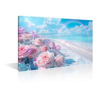 TISHIRON Canvas Wall Art Blue Sky Ocean Wall Decoration for Living Room Roses on the Beach Home Decor Concept of Nature's Beauty Bedroom Wall Decor 1 Pieces Artwork Framed Ready to Hang 24" Wx36 H