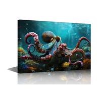 TISHIRON Canvas Wall Art Fantastic Octopus 1 Piece Colorful Palette and Tentacles Pictures for Bedroom Living Room Wall Decor for Home Walls Framed Ready to Hang Poster and Prints(16x24 inch)