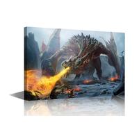 TISHIRON Canvas Wall Art Fire-Breathing Dragons Canvas Prints Art Fire Dragon Wall Paintings Dragon Prints Artwork on Canvas Wall Decor Stretched Framed Gallery-Wrapped Ready to Hang 18x12 in