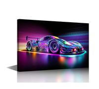 TISHIRON Canvas Wall Art for Bedroom Living Room Futuristic Car Modern Home Decor Sports Car Painting Pictures Supercar Office Contemporary House Artwork Neon Frame Ready to Hang, 24x16in