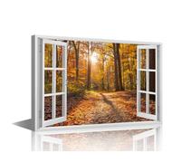 TISHIRON Canvas Wall Art for Bedroom Nature Landscape 3D Window View Wall Art for Living Room Sunlight Wall Decor Modern Artwork for Home Walls Giclee Framed Ready to Hang 24x16in