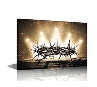 TISHIRON Canvas Wall Art for Bedroom Sparkling Crown of Thorns Wall Paintings for Living Room Jesus Christ Office Modern Wall Art Christian Religion Pictures Print On Canvas Framed, 16" Wx24 H
