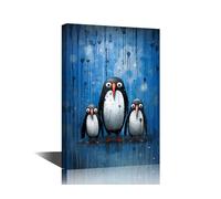 TISHIRON Canvas Wall Art for Interior Bathroom Wall Décor Cute Penguins Painting for Living Room Bedroom Dining Room Funny Animals Decorations Framed Ready to Hang 12x18inch