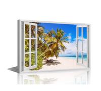 TISHIRON Canvas Wall Art for Living Room Coast 3D Window View Modern Home Decor Ocean HD Printed Posters for Bedroom Office Beach Wall Art Painting Bathroom Pictures Ready to Hang, 24x16in