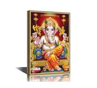 TISHIRON Canvas Wall Art for Living Room Indian Lord Ganesh Pictures Posters and Prints Paintings, Wall Art Contemporary House Decor Wooden Frame Gallery-wrapped Ready to Hang 18x12 in