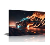 TISHIRON Canvas Wall Art for Living Room Sports Car Flame Modern Home Decor Hypercar HD Printed Posters Artwork for Men Boys Bedroom Office Wall Painting Pictures Ready to Hang, 24x16in