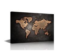 TISHIRON Canvas Wall Art General World Map Art Prints Map Black Background Poster Stretched Canvas Art and Framed Wall Paintings Modern Artwork Home Decorations for Bedroom Ready to Hang 24x16 in