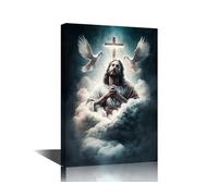 TISHIRON Canvas Wall Art Jesus Praying on a Cloud Wall Decor God Jesus Wall Decoration for Living Room Office Bedroom 1 Piece Religious Belief Home Decor Framed Ready to Hang (12''Wx 18''H)