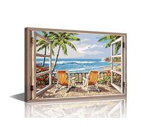 TISHIRON Canvas Wall Art Living Room Wall Decor Window View Art Prints Beach View Pictures Artwork for Walls Wall Art for Living Room Vintage Wall Art Paintings Ready to Hang (24x16in)