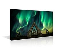 TISHIRON Canvas Wall Art Northern Lights Wall Decorations Aurora Wall Painting The Arctic Henge in Iceland Home Decorations for Living Room Office Decor Framed Ready to Hang (12" Wx18 H)