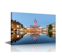 TISHIRON Canvas Wall Art Nottingham Council House Wall Painting Nottingham England Wall Decoration for Living Room Bedroom Office Wooden Framed 1 Piece Home Decor Ready to Hang (16''Wx 24''H)