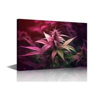 TISHIRON Canvas Wall Art Oversized Psychedelic Cannabis Leaf Macro Art With Wooden Frame Vibrant Neon Pink Wall Display For Rave Party Venue Backdrop Ready to Hang 36x24 in