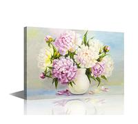TISHIRON Canvas Wall Art Painting,Modern Peony Pink Flowers Nordic Decorative Artwork Oil Painting Print for Bedroom Kitchen Living Room Home Decor Framed Ready to Hang 24x36 inch