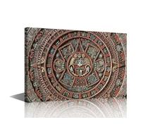 TISHIRON Canvas Wall Art Print Aztec Calendar Wall Art for Bedroom Mayan Civilization Wall Decor Art Paintings 1 Panel Mexico Modern Giclee Artwork for Office Home Decor Ready to Hang, 18x12in