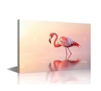 TISHIRON Canvas Wall Art Prints Pink Flamingo Standing in Water at Sunset Pictures Framed Modern Wall Painting Home Decor for Living Room Bedroom Bathroom Decor Ready to Hang 24" Wx 16" H