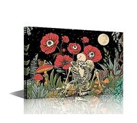 TISHIRON Canvas Wall Art Skeleton Lover Pictures for Living Room Starry Sky Garden Art Prints Bathroom Wall Decor Wooden Wall Art Canvas Frame Artwork Wall Hanging Home Decor (18x12in)
