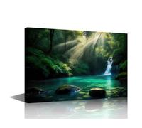 TISHIRON Canvas Wall Decor Emerald Tranquility The Forest's Whispering Waterfall Scenery Pictures Home Bedroom Decor Living Room Artwork 1 Piece Framed Ready to Hang 40x 60cm