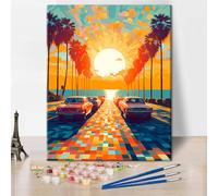 TISHIRON Car DIY Paint by Numbers Kit for Adults, Sunset Scenery Adults' Paint by Number Kits, Seaside Painting by Numbers on Canvas for Gift Home Decor Art Crafts 16"x20"(Frameless)