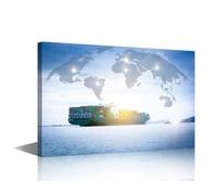 TISHIRON Cargo Container Ship Picture Stretched Canvas Wall Art,Export Business Wall Decor, Cargo Container Ship Picture Painting Gifts Canvas for Living Room Bedroom Kitchen Bathroom 24x16in