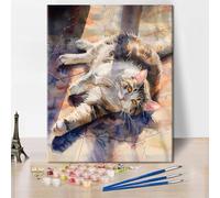 TISHIRON Cat Paint by Numbers for Adults Kitten DIY Arts Craft Beginner A Cat Lying on The Ground-Paint by Number Kit Ragdoll Animal Watercolour Painting Paint by Number Kits On Canvas 16"x20"