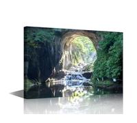 TISHIRON Cave Wall Art for Living Room Waterfall in the Mountains Pictures Prtins for Bedroom Wall Decor Landscape Scenery Painting Artwork Decorations Art House Office 24" Wx36 Hx1 Panel
