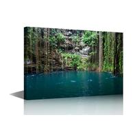TISHIRON Cenote Ik-Kil in Yucatan Canvas Wall Art Chichen Itza Wall Art for Living Room Mayan Culture Pictures for Bedroom Modern Home Decor Office Decorations Artwork Framed Ready to Hang, 18x12in