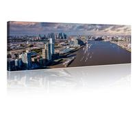 TISHIRON City Skyline Wall Art Thames Panoramic View Paintings Decor City Skyscrapers Cityscape Picture on Canvas for Home Giclee Artwork Modern Decorations Living Room Ready to Hang, 12" Wx46 H