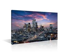 TISHIRON City Skylines in the UK White Wall Art 1 Panels London Financial District Sunset Wall Decor Living Room Posters and Prints Giclee Wooden Framed Gallery-Wrapped Ready to Hang (12" Wx18 H)