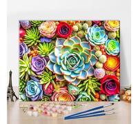 TISHIRON Close-Up Succulents Paint by Numbers Kit for Adults,Elegance and Unique Plants Paint by Numbers on Canvas,Flowers Greenery Floral Artistry Painting Number Kits for Home Wall Decor - 40x50cm