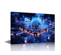 TISHIRON Cloud Computing Wall Painting 1 Piece Transfer Big Data on Internet Canvas Wall Art Digital Technology Wall Decoration for Living Room Framed Ready to Hang Posters and Prints (24''Wx36''H)