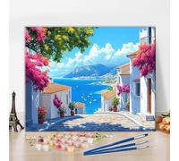 TISHIRON Coastal Landscape Paint by Numbers for Adults, Seascape Oil Painting for Gift Home Wall Decor, Blooming Flowers Adult Paint by Number Kits on Canvas Art Crafts 16"x20"(Frameless)