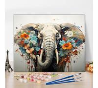 TISHIRON Colored Elephant Paint by Numbers, Colored Animals Paint by Numbers Kit for Adults Canvas, Flowers Adult Paint by Numbers Craft for Home Decor Acrylic Painting Kits 16X20 Inch (Frameless)