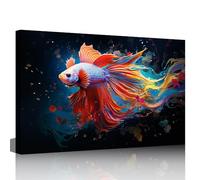 TISHIRON Colorful Fighter Fish Wall Art for Living Room, Canvas Wall Decor for Bedroom, Siamese Fighting Fish Colorful Print Paintings, Framed Ready to Hang Size 12x18 Inches