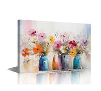 TISHIRON Colorful Flowers Canvas Wall Art for Living Room Flowers in the Vase Home Decor Abstract HD Printed Posters Artwork for Bedroom Office Wall Art Painting Pictures Ready to Hang (16''Wx 24''H)