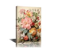 TISHIRON Colorful Flowers with Leaf Wall Art Print Botany Artwork Home Decor Wooden Framed Ready to Hang House Wall Decoration Gifts Artwork for Home Living Room Bedroom Wall Decor 16" Wx24 Hx1 Panel