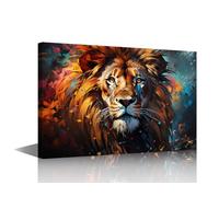 TISHIRON Colorful Paint Lion Wall Art Prints Framed African Lion Wall Decor Art for Living Room King of Beasts Canvas Artwork Painting House Wall Decoration Ready to Hang 24" Wx36 Hx1 Panel