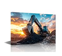 TISHIRON Construction Site Canvas Wall Art Excavator Home Decor 1 Piece Clouds in the Sky Wall Decorations for Living Room Bedroom Bathroom Office Framed Artwork Ready to Hang (12''Wx18''H)