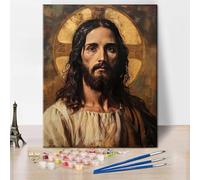 TISHIRON Cross Paint by Number, Jesus Christ Paint-by-Number Kits, Portrait of Jesus Christ on an Old Wooden DIY Oil Painting with Brushes and Pigment, Paint by Numbers, 16x20 Inch (Frameless)