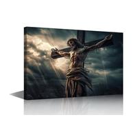 TISHIRON Crucifixion of Jesus Wall Art 1 Piece Jesus Christ Wall Decoration for Living Room Christianity Home Decor Modern Artwork Bedroom Decor Wooden Frame Stretched Ready to Hang (12''Wx 18''H)