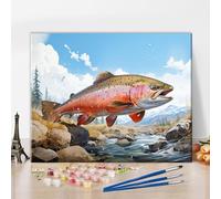 TISHIRON Custom Fish Paint by Numbers Kit for Adults Gifts Nature Fish Painting by Number Kits on Canvas for Beginners Paint by Numbers for Adults House Wall Decor 16x20 Inch Without Frame