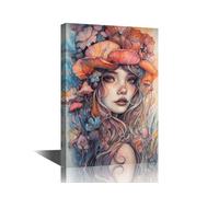 TISHIRON Decor Art Vintage Mushroom, Abstract Girls Flower Pictures Beautiful Cool Girl Artwork Poster for Home Office Room Wall Wall Decoration Ready to Hang (12" Wx18 H)