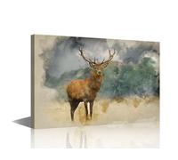 TISHIRON Deer Canvas Rustic Wall Art Canvas Print Landscape Painting Wall Decor Modern Posters Prints Pictures for Living Room Office Bedroom Framed Ready to Hang 24x16 in