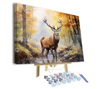 TISHIRON Deer DIY Paint by Number Flower Paint by Numbers for Adults Wild Animals Paint by Numbers Kids on Canvas Colorful Forest Paint by Numbers for Beginner Oil Painting Kits Gift 16x20inchFramed