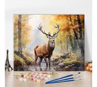 TISHIRON Deer DIY Paint by Numbers for Adults - Wild Animals and Flowers on Canvas - Colorful Forest Oil Painting Kit for Beginners - 16x20 Inch Gift