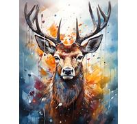 TISHIRON Deer Oil Painting Paint by Number for Adults Beginner Splashes Paint Deer Head with Antlers Animal Painting by Numbers Kits with Brushes for Home Wall Decor (16X20 Inch)