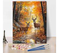 TISHIRON Deer Paint by Numbers, Animals in The Forest Adult Paint by Number Kits, Paint-by-Number Kits Deer Color by Number Canvas Frameless with 3 Brushes DIY Oil Painting Kits Gift, 16 x20 Inch