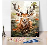 TISHIRON Deer Paint by Numbers Kit for Adults, Deer in The Forest DIY Paint by Numbers Kit, Watercolour Arts Paint by Numbers Kit for Adults Canvas Without Frame Modern Home Wall Decor 16x20 inches